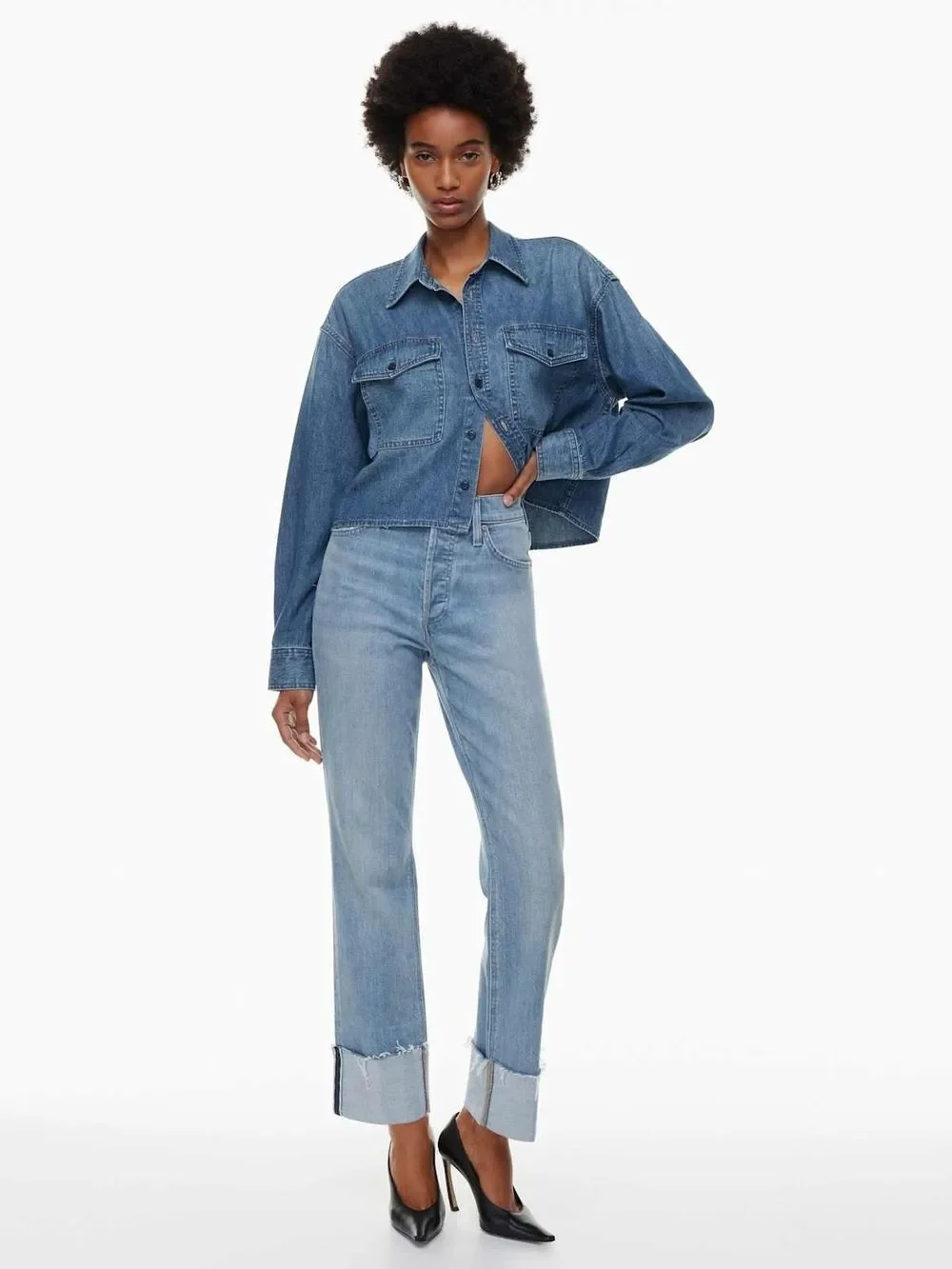 Aritzia Denim Forum Womens 7 yrs Bleu Taboo The Arlo Hi-Rise Cuff Jean Size 24